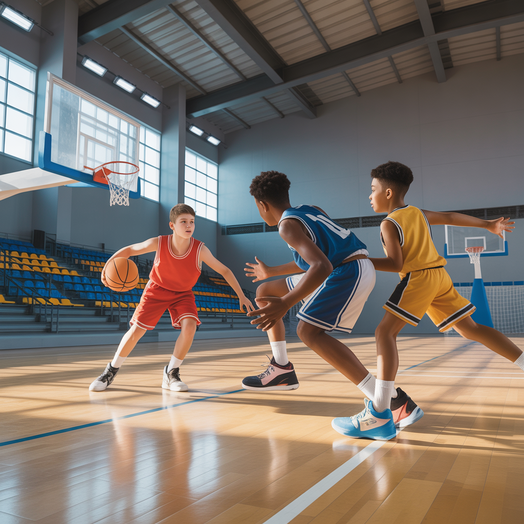 Partido de baloncesto en acciÃ³n