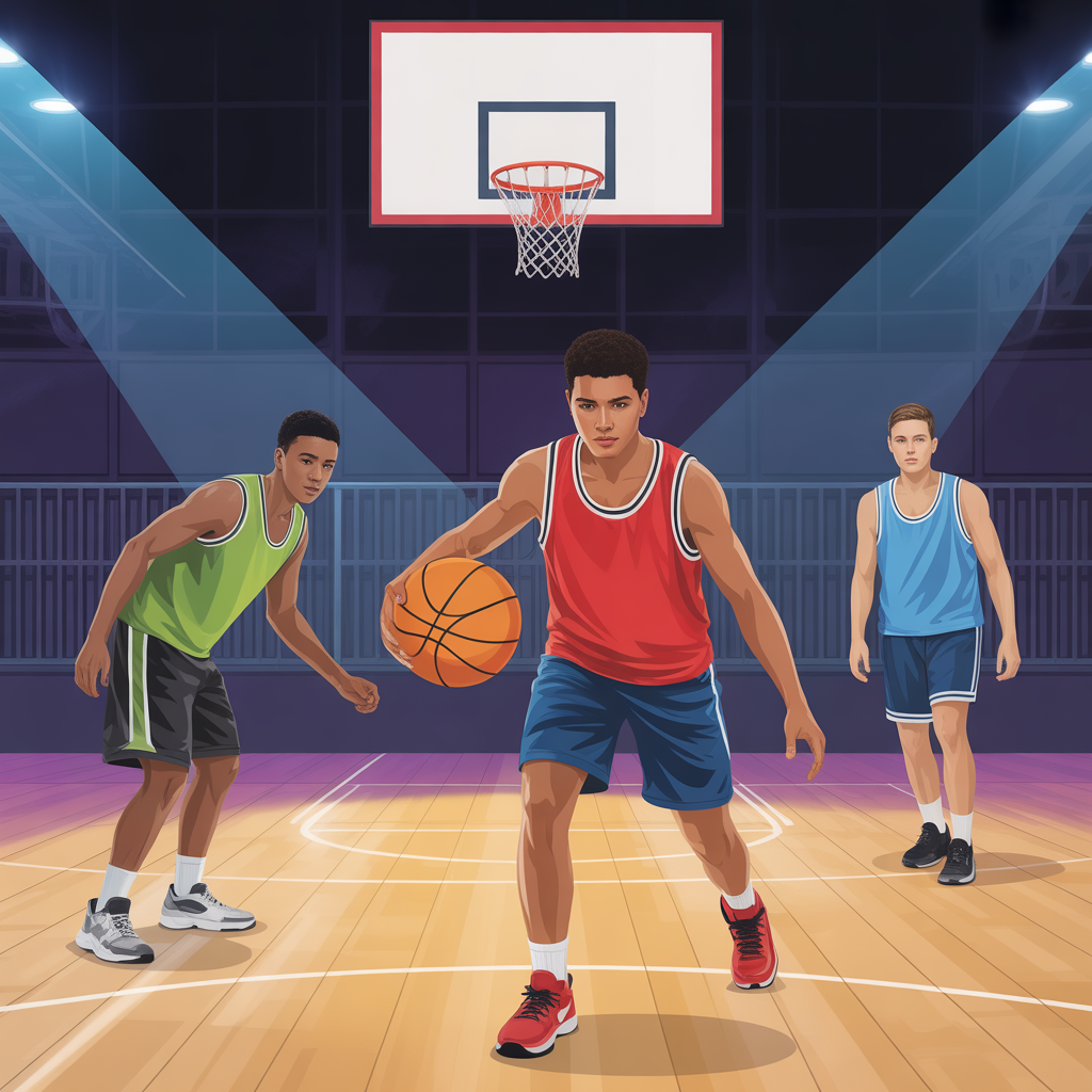 Jugadores de baloncesto entrenando en un ambiente moderno y comunitario